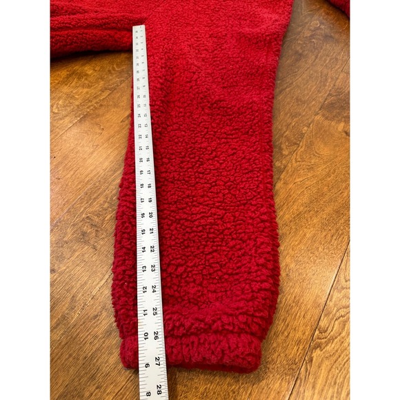 Eddie Bauer Plush Camp Suit Hooded Jumpsuit Sz L Sherpa Fleece Red Teddy Bear - Picture 6 of 15